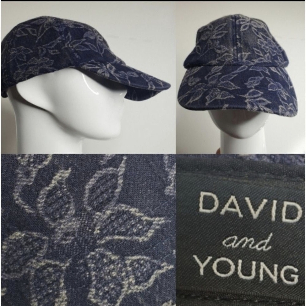 DAVID & YOUNG TEXTURED FLORAL BLUE Gray VINTAGE FADE WASH & BASEBALL HAT